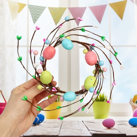 Dvkptbk Easter New 18cm Easter Eggs Wreath Candle Ring Artificial Berry Spring Desktop Decoration Door Hanging Closet Decoration Easter Decorations