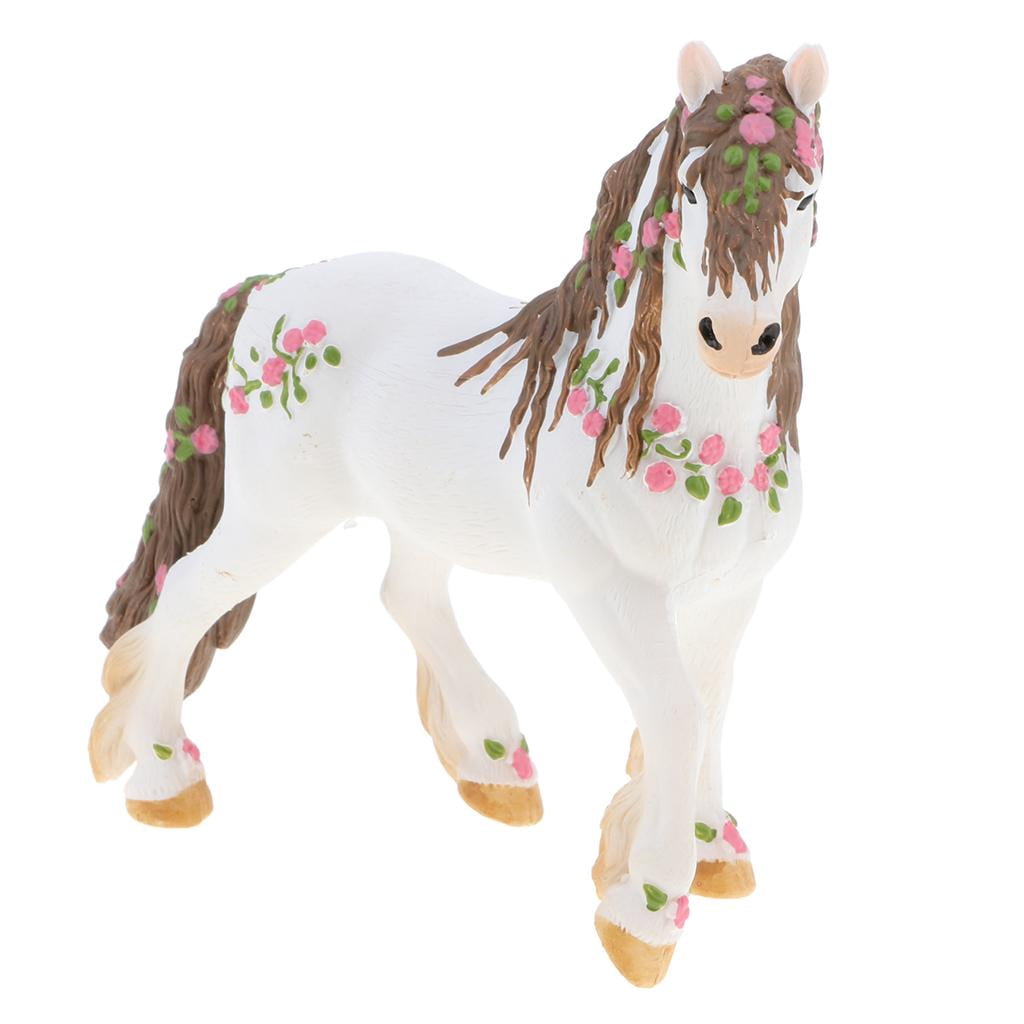 MERIGLARE Cheval Elfique Coloré 5 Pouces avec Modèle de Fleur Figurine Jouet pour Enfants Collection Cadeau Blanc