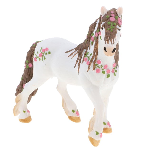MERIGLARE Cheval Elfique Coloré 5 Pouces avec Modèle de Fleur Figurine Jouet pour Enfants Collection Cadeau Blanc
