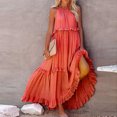 thumbnail image 5 of Robes pour Femmes Robe Maxi Sans Manches Décontractée Fluide à Volants Élégante Robe de Soleil Unie Rouge Melon D\'eau S, 5 of 5