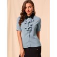 thumbnail image 3 of INSPIRE CHIC Chemise de Travail pour Femme à Col Contrastant, à Nouer, à Volants sur le devant, à Boutons, à Manches Courtes, 3 of 6