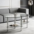 thumbnail image 2 of Oval Coffee Table Modern, 3-Tier Transparent Glass & Stainless Steel Legs, Contemporary Living Room Center Tea Table with Elegant Design, 2 of 8