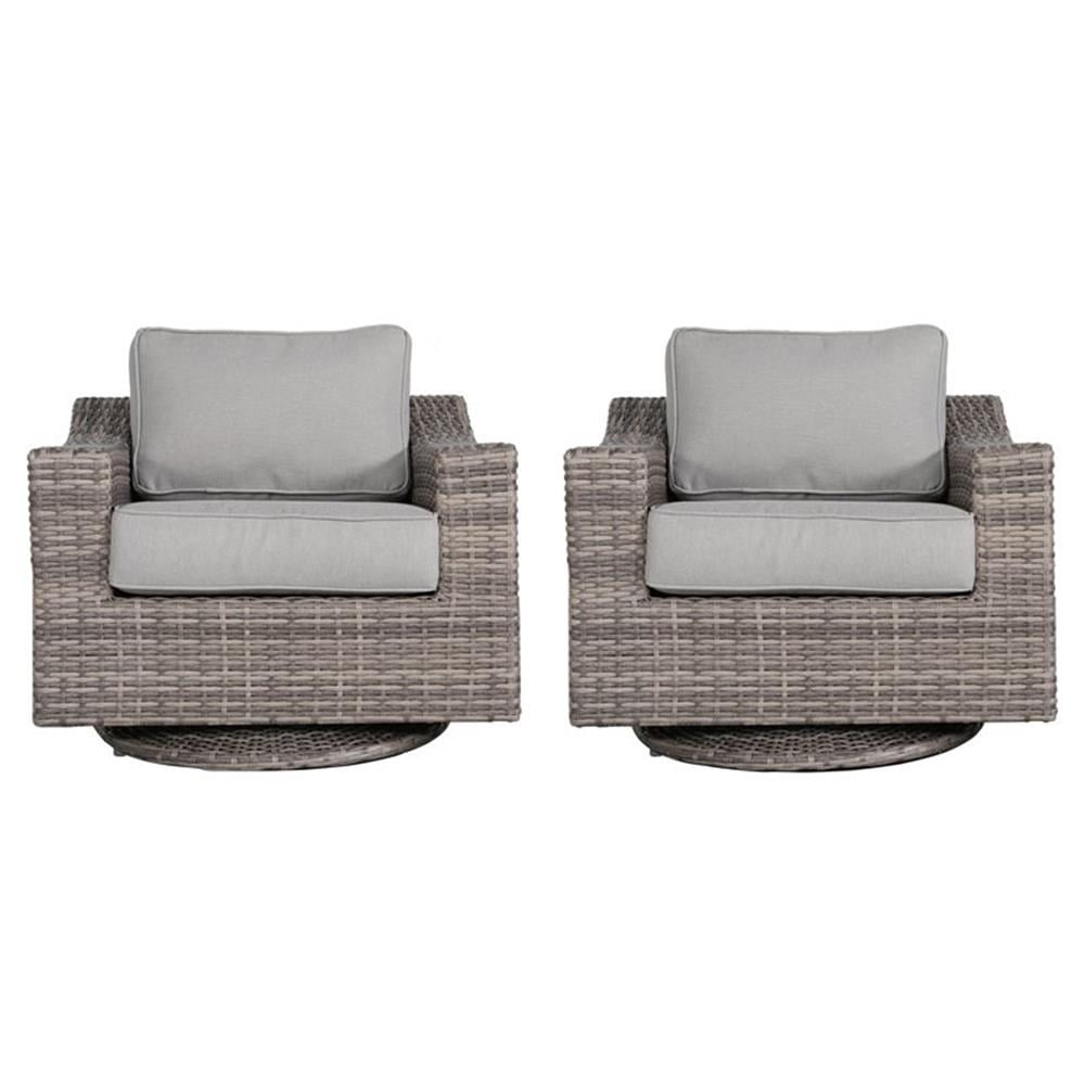 Living Source International Swivel Club Patio Chairs - Set of 2, Brown/Gray