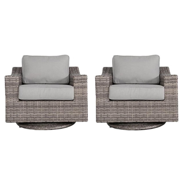 Living Source International Swivel Club Patio Chairs - Set of 2, Brown/Gray
