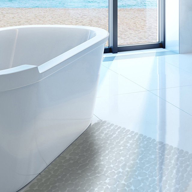 Xingzhi Bathroom Floor Mat Pebble Design Non-slip Square Carpet Bathing Shower Bathtub PVC Pad, Transparent
