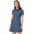 thumbnail image 1 of INSPIRE CHIC Robe d'Été Élégante en Denim pour Femme à Col, Manches Courtes, Bleu Pâle, S, 1 of 5