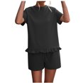 thumbnail image 1 of Birdeem Womens Spring and Summer Plain Round Neck Ruffle Short Sleeve Shorts Casual Suit, 1 of 6