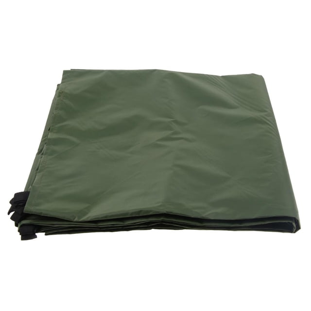 Lightweight Outdoor Tarp Waterproof Tent Shelter Rain Tarp made of durable 210T polyester fabric in a folded view. The tarp measures 10x10 feet when unfolded, suitable for 5-8 people, and offers excellent waterproof and tear-resistant properties. It includes 8 attachment loops, 6 ropes, 6 stakes, and a storage pouch, making it ideal for camping, picnics, and outdoor events.