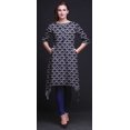 thumbnail image 3 of Bimba Kurti Asymétrique Bleu Damassé Imprimé Shibori pour Femmes Robe d'Été Indienne Tunique Très Grand, 3 of 6