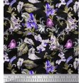 thumbnail image 1 of Soimoi Purple Polyester Crepe Fabric Bird,Leaves & Orchids Flower Decor Fabric Printed BTY 42 Inch Wide, 1 of 3