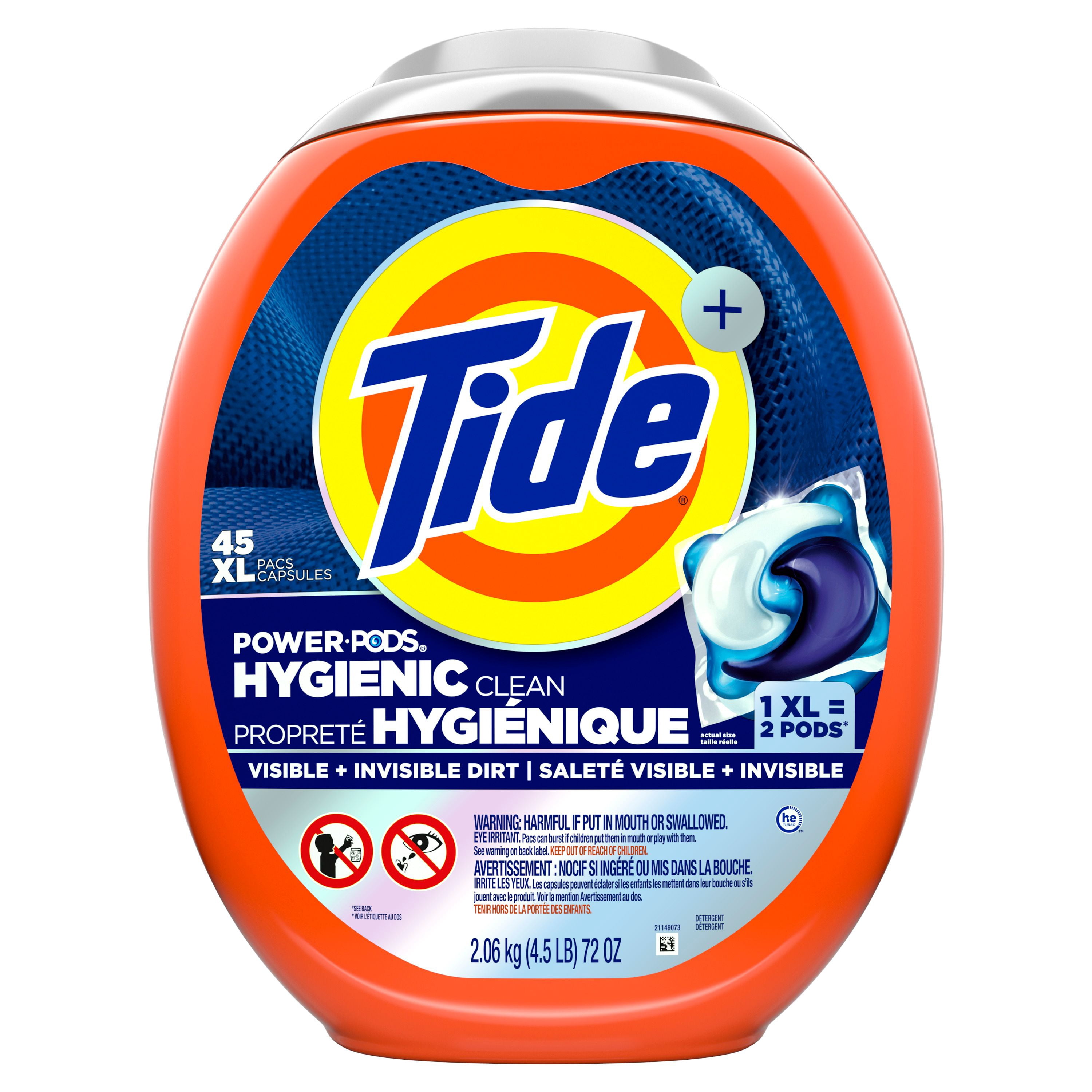 Tide Propreté Hygiénique Power PODS Capsules de Détergent à Lessive, Parfum Original, Élimine la Saleté Visible et Invisible, Capsules de Savon à Lessive Détergent, 45 Unités