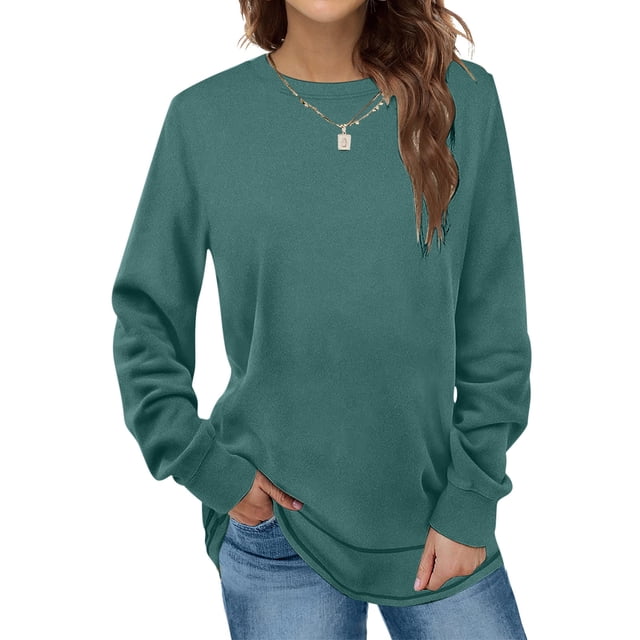 zanvin Hauts d'Automne pour Femmes, Mode Femme Automne Hiver Uni à Col Rond, Chandail à Manches Longues, Cadeau Chaud