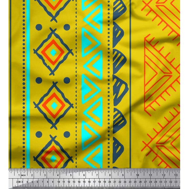 Soimoi Cotton Voile Fabric Aztec Geometric Print Fabric by The Yard 56 Inch Wide