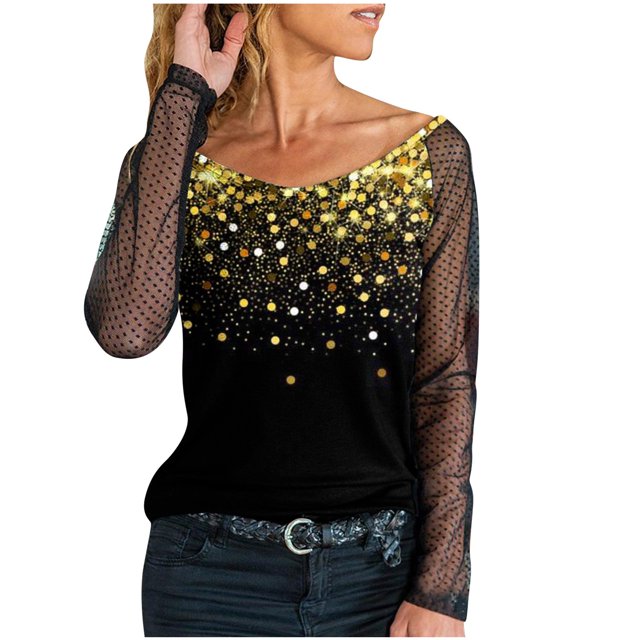 DPTALR Blouse T-shirt à Manches Longues en Dentelle Imprimée Décontractée pour Femmes