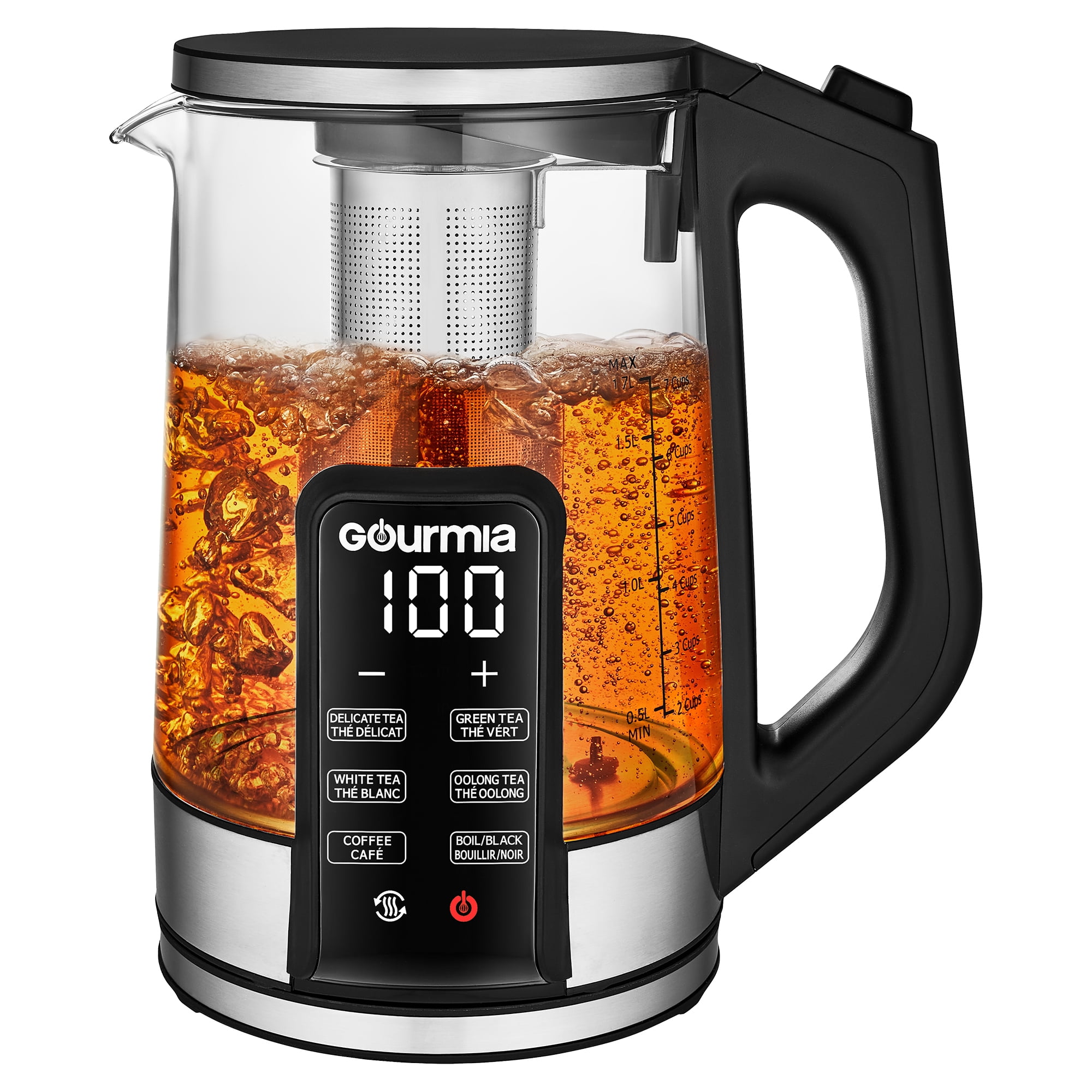 Bouilloire électrique programmable en verre et sans fil de 1,7 litre de Gourmia