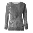 thumbnail image 3 of Femmes Manches Longues T-Shirts Col Rond Imprimé Floral Tunique Tops Doux Casual Coupe Ample Chemisier, 3 of 3