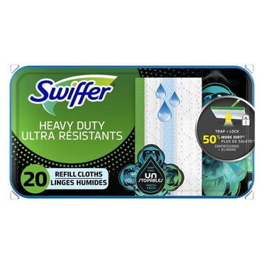 Swiffer Recharges de Linges Humides Multi-Surfaces Ultra-Résistants pour Laver les Planchers à la Vadrouille, Unstopables Parfum Frais, 20 Unités
