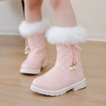 thumbnail image 2 of Hjtefg Girls Winter Boots with Bow - Platform Sole Side Zip Snow Booties for Kids, Warm Comfy Solid Color Boots for Cold Weather,Color: 2-Pink Size: 8-9 Years, 2 of 9