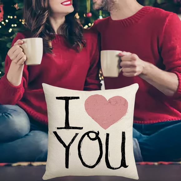 Valentine's Day Pillowcase with Linen Print for Sofa and Bed Soft Fabric, Moisture Absorbent, Invisible Zipper, Holiday Gift for Couples Home Decor