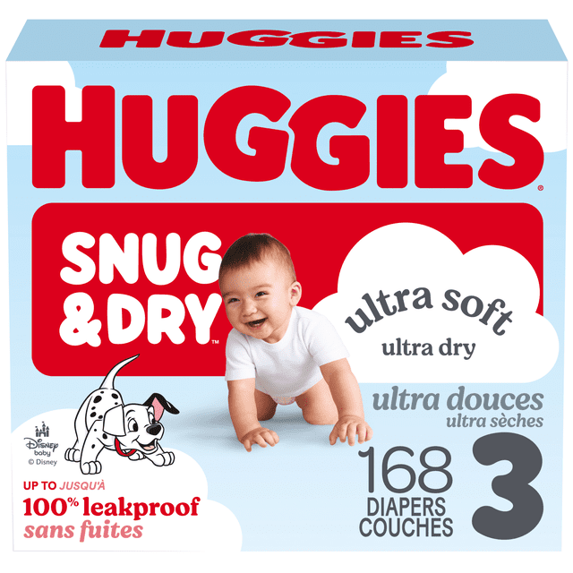 Huggies Snug & Dry Baby Diapers, Size 3 (16-28 lbs), 168 Count