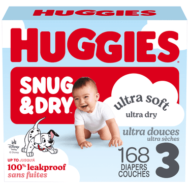 Couches pour bébé Huggies Snug & Dry, taille 3 (16-26 lb), contenant de 168 unités