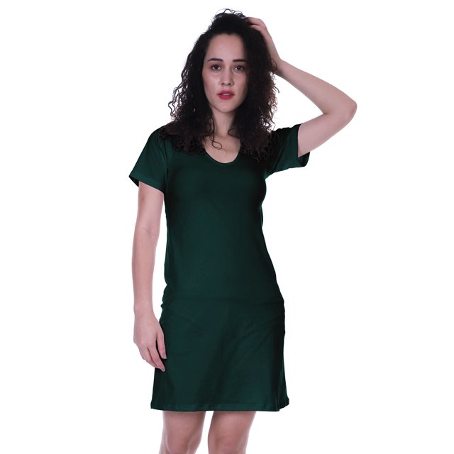 Moomaya Robe d'Été Ajustée à Manches Courtes en Jersey Uni Basique Décontractée Courte Style T-Shirt-D5