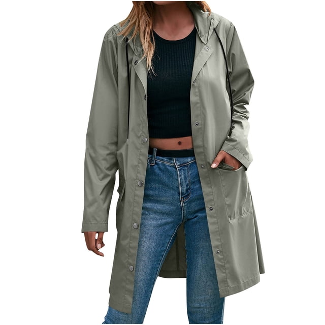 Soki Women Waterproof Raincoat Lightweight Active Outdoor Long Hooded Rain Jacket