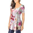 thumbnail image 3 of HKEJIAOI Femmes Mode Col en V Tunique à Imprimé Floral Hauts Boutons T-shirt à Manches Courtes, 3 of 7