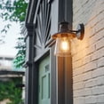 thumbnail image 2 of 1-Light Matte Black Motion Sensor Outdoor Wall Sconce with Clear Seeded Glass Shade, 2 of 7