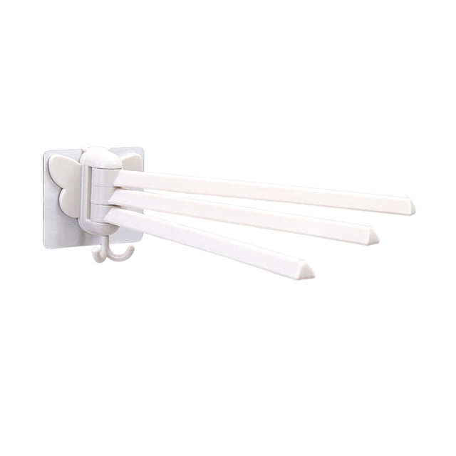 Hearth & Gear Rotating Towel Rack Swivel Towel Rack 3 Poles Towel Holder 180 Rotation Wall Mounted Punch Bathroom Bath Kitchen Dish Rag Utensil Holder Wardrobe Organizer White Glasses Stand Holder for