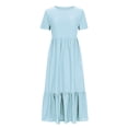 thumbnail image 3 of Meichang Robes d'Été pour Femmes 2024 Robes Midi à Oeillets Volants à Étages Col Ras du Cou Manches Courtes Robes avec Poches Couleur Unie Fluides Robes de Plage Bleu G, 3 of 5