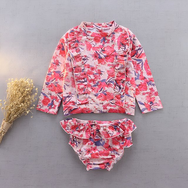 Girl Swimsuit 2 Piece Tankini Set Swimwear Floral Printing Toddler Bathing Suit 3-4 Years
