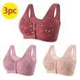 thumbnail image 2 of Lenpel Women's Plus Size Front Closure Bras 3 Pc No Underwire Printed Full Coverage Bralettes Comfortable Everyday Bras(Pink,3X-Large), 2 of 7