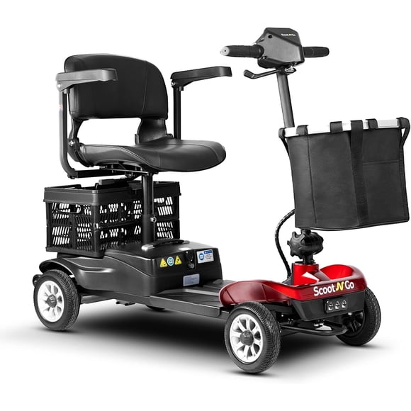 ScootNGo Foldable Mobility Scooter for Seniors - Portable Travel Electric Wheelchair, 300 lbs Capacity, 23 km Range, Red