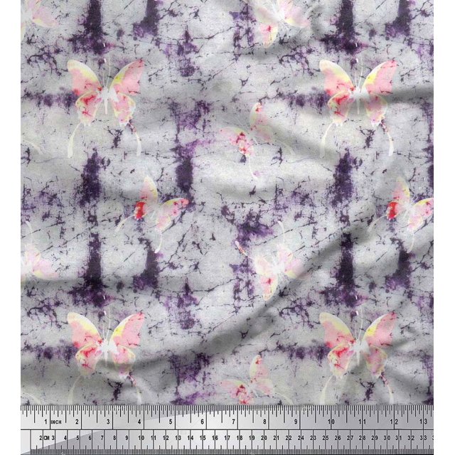 Soimoi Tissu Crêpe polyester Violet Imprimé Insectes & Texture Tissu au Mètre 42 Pouces de Large