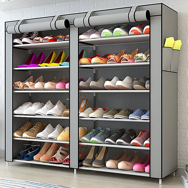 PENGXIANG 6 Tier Shoe Rack Storage Organizer 36 Pairs Double Row Shoe Rack Shelf Cabinet Tower for Closet with Nonwoven Fabric Cover