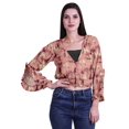 thumbnail image 1 of Moomaya Haut Court Imprimé pour Femmes Style Portefeuille Haut à Volants Manches Longues Blouse Décontractée d'Été, 1 of 5