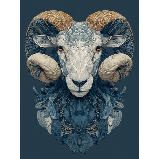 Qisvanset Blue Ram Canvas Print 12x16 Inch Zodiac Home Decor