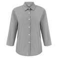 thumbnail image 4 of Kcodviy Women Spring and Summer Button Down Blouses for Women Simple Solid Color Lapel Rayon Tops for Women Three Quarter Sleeve Buttons Oversized T Shirts for Women Cardigan Cotton and Tops Blouse, 4 of 8
