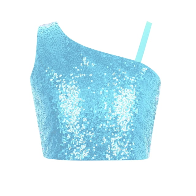 iixpin Girls Off Shoulder Tops Kids Sparkle Glitter Spaghetti Straps Pageant Crop Tank Top Green 6