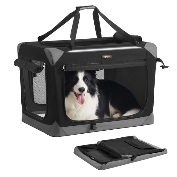 Feandrea Dog Crate, Collapsible Pet Carrier, XXXL, Portable Soft Dog Crate, Oxford Fabric, Mesh, Metal Frame, with Handle, Storage Pockets, 40 x 27 x 27 Inches, Smoke Gray