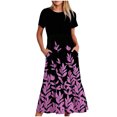 thumbnail image 1 of Dvkptbk Robes d'Été pour Femmes 2024 à Manches Courtes, Robes Midi Évasées, Robe T-Shirt Décontractée à Motif Floral, Robe de Plage Fluide avec Poches P-2TG, 1 of 4
