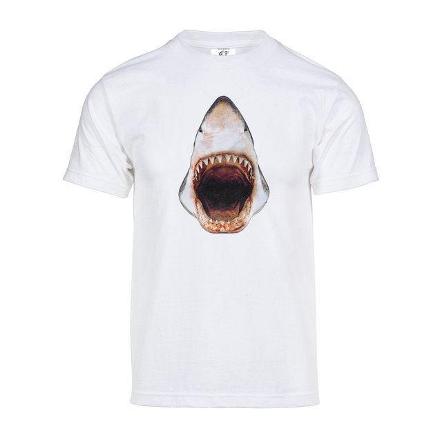 T-Shirt à Manches Courtes pour Homme avec Attaque de Requin - Blanc - Moyen