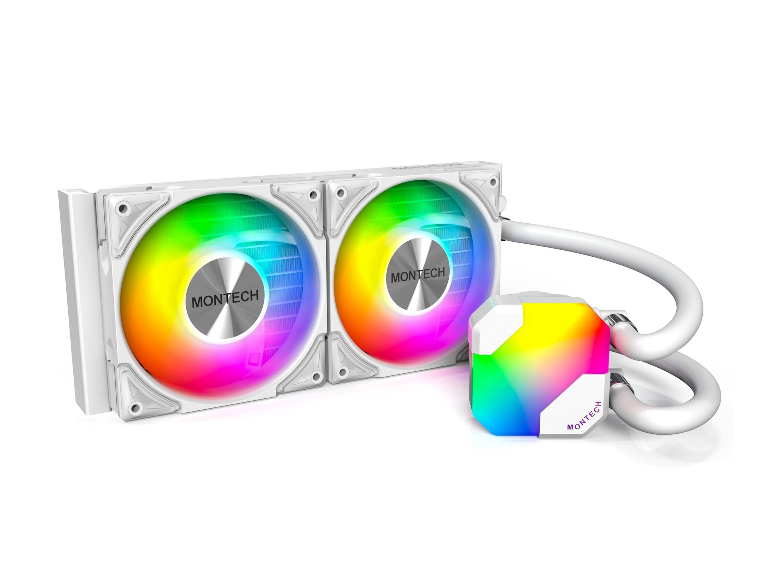 MONTECH HyperFlow ARGB 240 - AIO CPU Liquid Cooler, Intel&AMD Compatible, Chart-Topping Performance, Enhanced 3100RPM Water Pump Design, 2X Metal Pro 12 ARGB Ultimate Cooling Fans - White