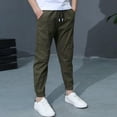 thumbnail image 4 of Hurxie Deals 2Pc Boys Cargo Pants Cotton Linen Drawstring Sweatpants Green,7 Year, 4 of 7