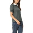 thumbnail image 4 of INSPIRE CHIC Women's Contrast Peter Pan Collar Puff Short Sleeve Pleated Blosue Grey XL, 4 of 5