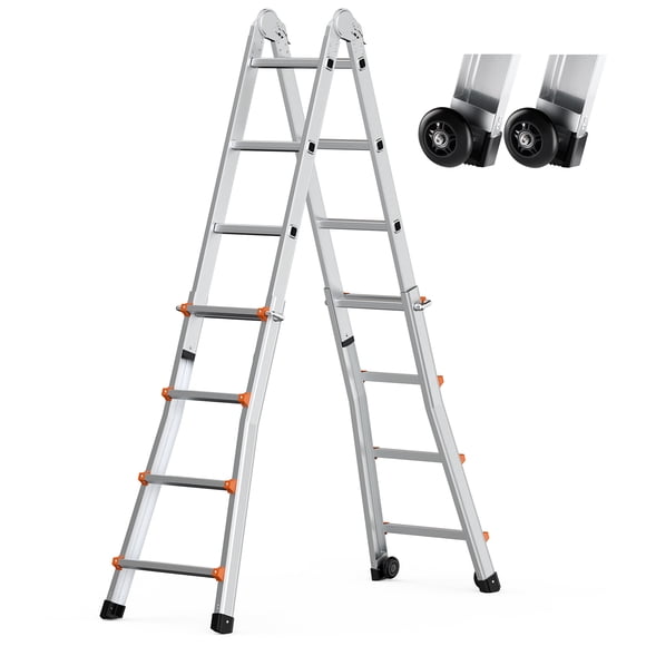 KFFKFF Telescoping Ladder A Frame, 13 FT Compact Aluminum Extension Ladder, Multi-Function Portable Collapsible RV Ladder, Telescopic Ladder for Homework Stairs Indoor Outdoor Roof, 330lb Load