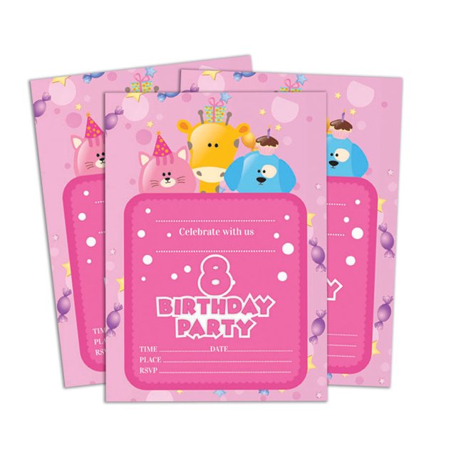 Darling Souvenir Pink Birthday Invitation Card 28 Pcs Fill or Write In Blank Invites Printable Party Supplies 5 x 7 Inches