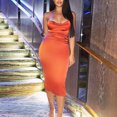 thumbnail image 2 of Fridja Womens Solid Color Hanging Neck Open Back Slim Band Hip Wrap Dress, 2 of 9