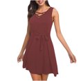 thumbnail image 2 of CEHVOM Ladies Solid Color Cross Strap V-Neck Belt Sleeveless Vest Mini Dress, 2 of 6
